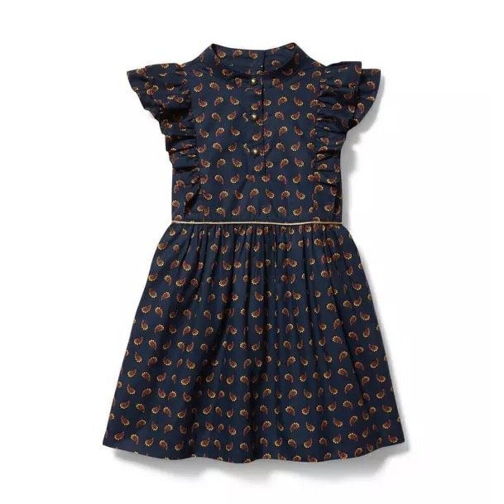 Janie & Jack Toddler Girl Navy Blue Ruffled Paisley Dress